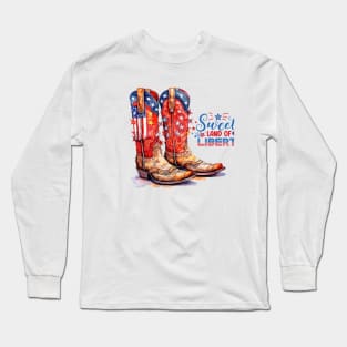 Country Western Cowboy Boots Patriotic Design Long Sleeve T-Shirt